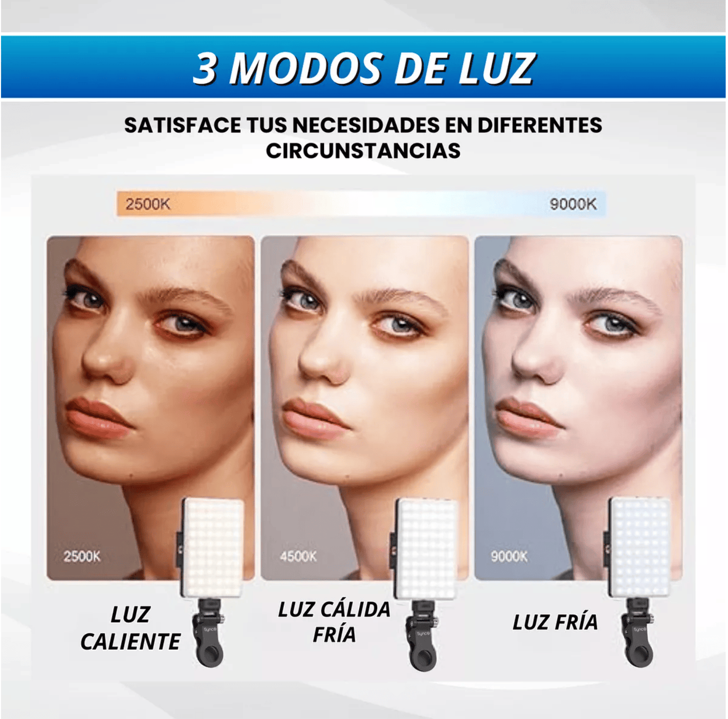 PANEL LUZ SELFIE LUZ CALIDA Y FRIA