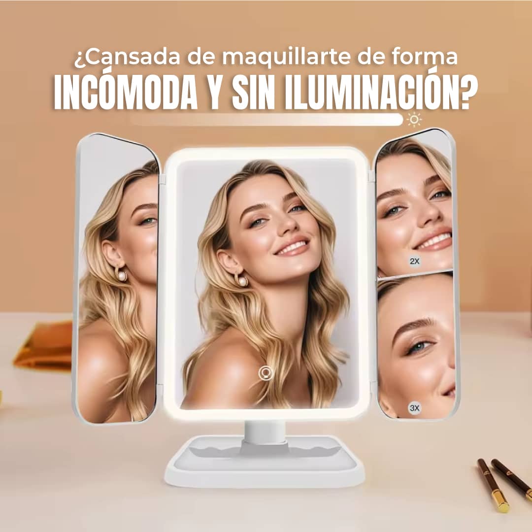ESPEJO COSMETICO DE TRES  LED, MAQILLAJE