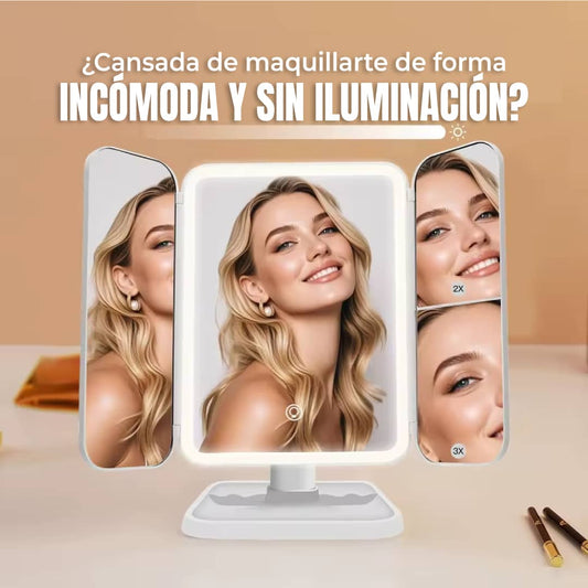 ESPEJO COSMETICO DE TRES  LED, MAQILLAJE